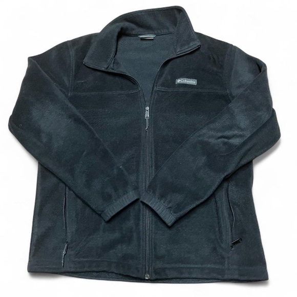 Columbia Sweater Men's Large Full Zip Up Long Sleeve Mock Neck Fleece Black - Picture 2 of 9